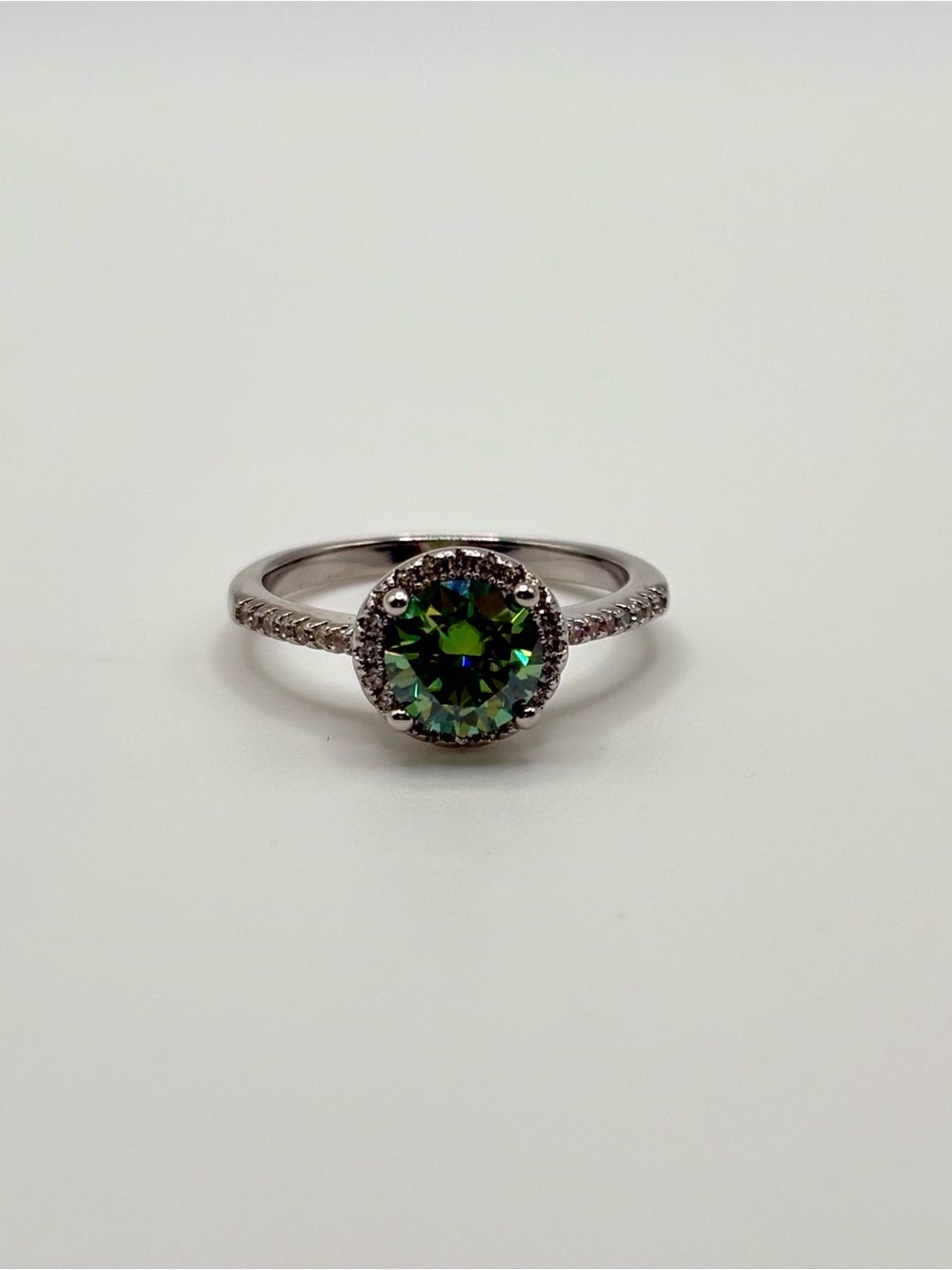 1.0 Ct Green Moissanite Halo Ring | 14K Gold Plated | Certified | 6.5mm
